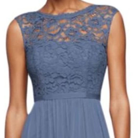 David'sBridal Steel Blue Metallic Bridesmaid Dress Style F19328 sz 0 EUC - Picture 11 of 13